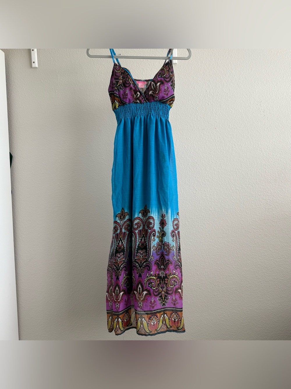 She’s Cool Y2K Paisley Maxi Dress - Blue & Purple Boho Fairy Flare - Size M